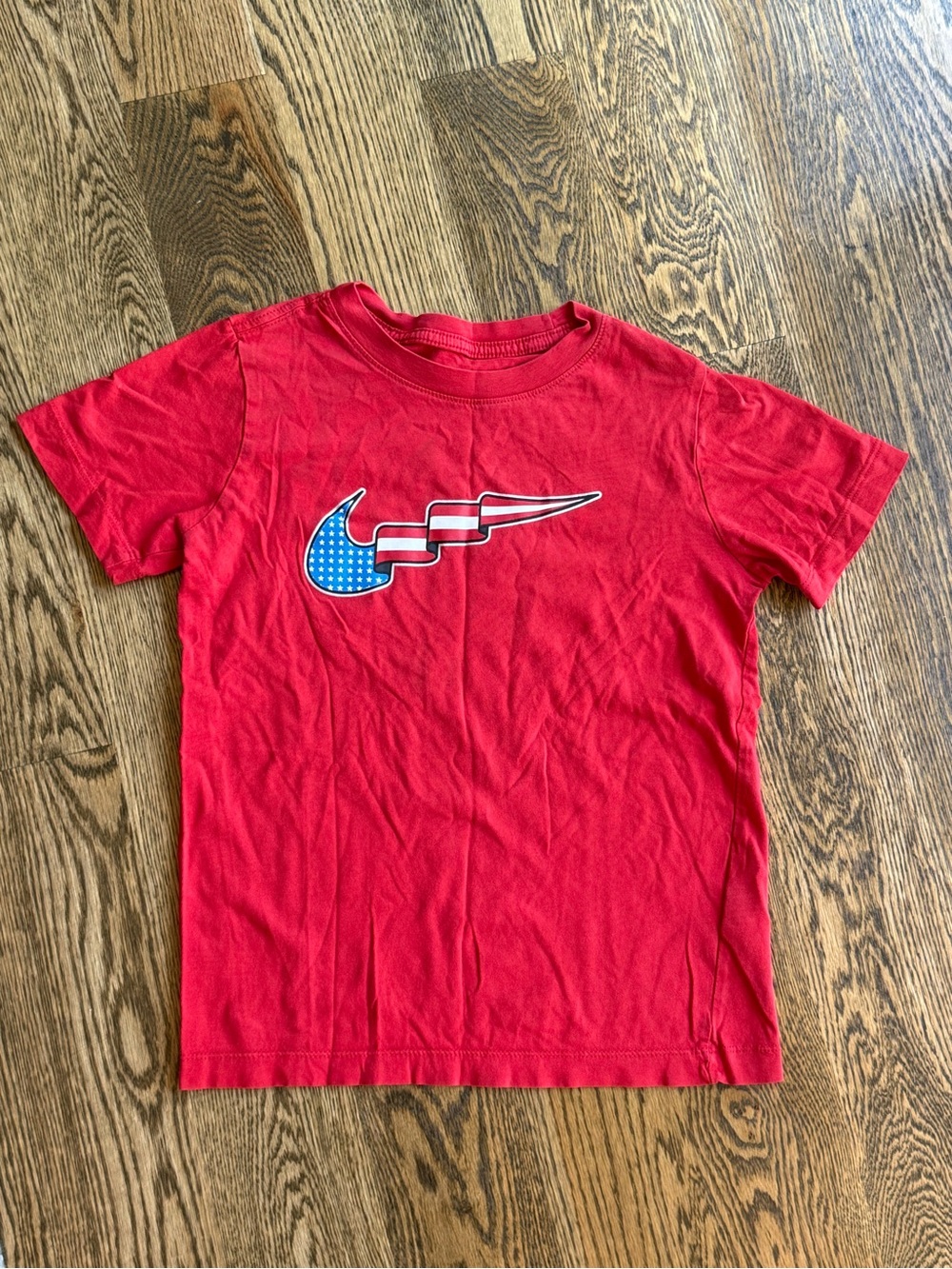Nike Youth Red Tee with Stars & Stripes Swoosh